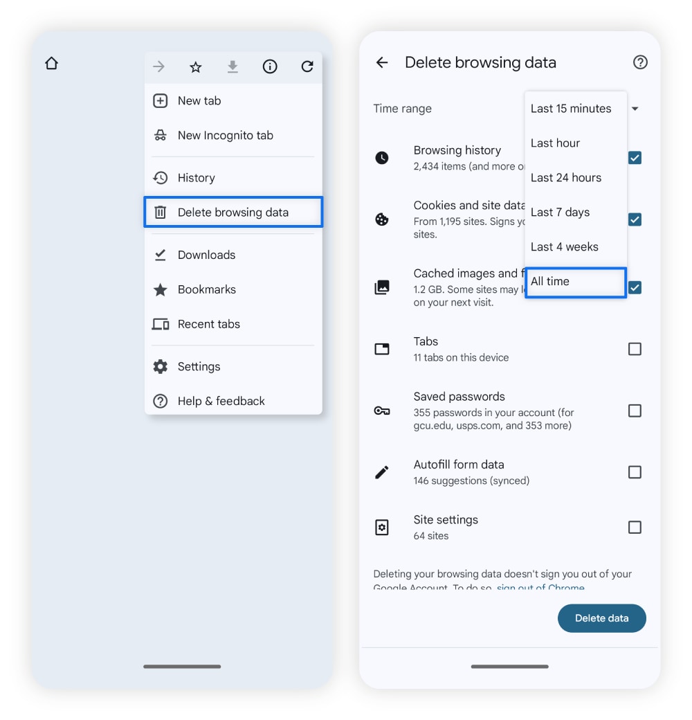 How to delete browsing history on Android phones.