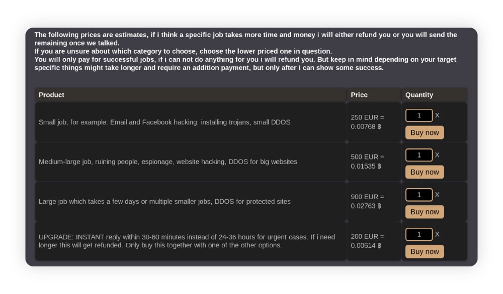 A screenshot of a dark web website.